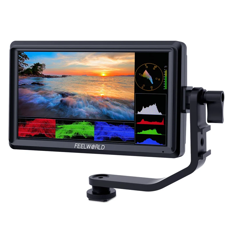 Moniteur de terrain FEELWORLD FW568 V3 6 pouces 450 nits pour appareils photo reflex numériques, résolution 1920 x 1080, compatible avec les entrées et sorties HDMI.