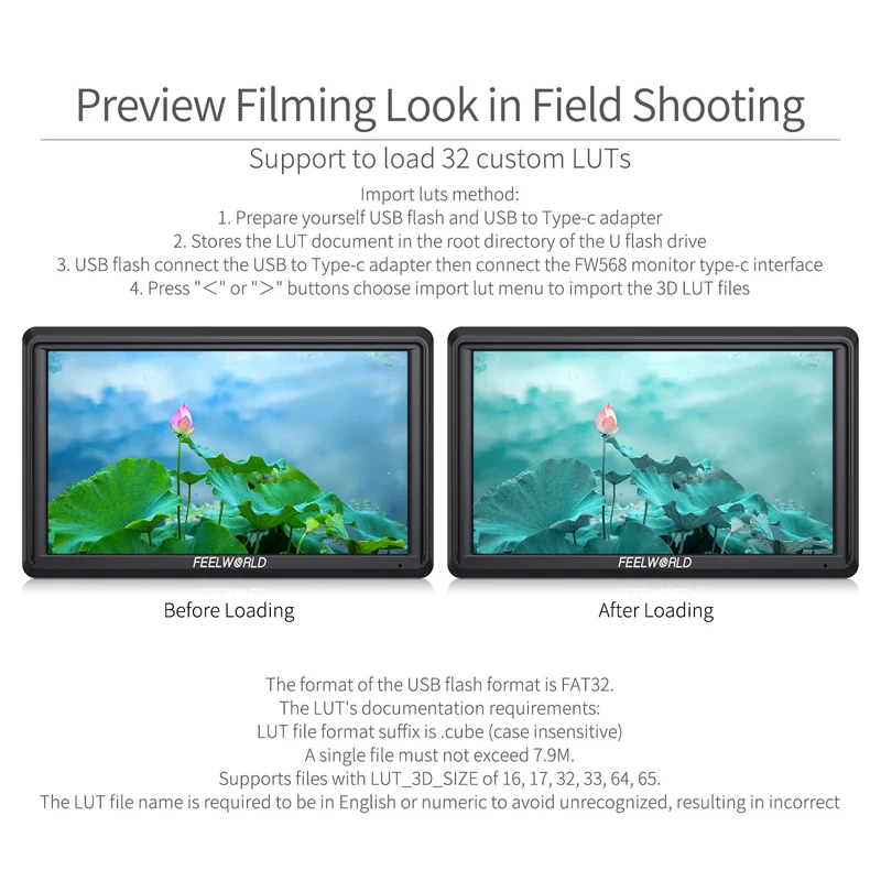 Moniteur de terrain FEELWORLD FW568 V3 6 pouces 450 nits pour appareils photo reflex numériques, résolution 1920 x 1080, compatible avec les entrées et sorties HDMI.