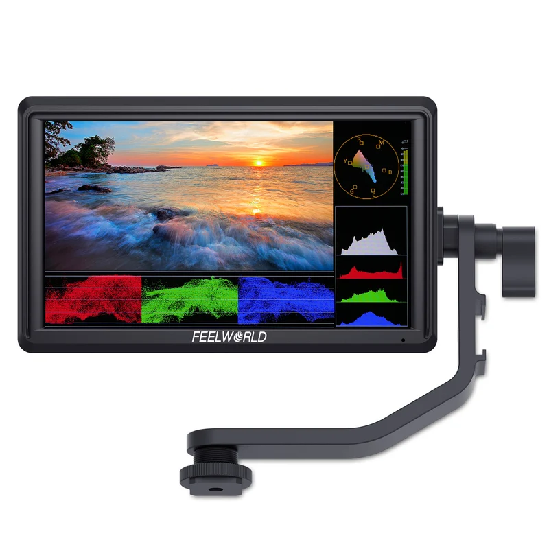 Moniteur de terrain FEELWORLD FW568 V3 6 pouces 450 nits pour appareils photo reflex numériques, résolution 1920 x 1080, compatible avec les entrées et sorties HDMI.
