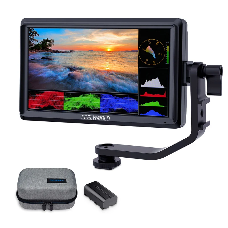 Moniteur de terrain FEELWORLD FW568 V3 6 pouces 450 nits pour appareils photo reflex numériques, résolution 1920 x 1080, compatible avec les entrées et sorties HDMI.