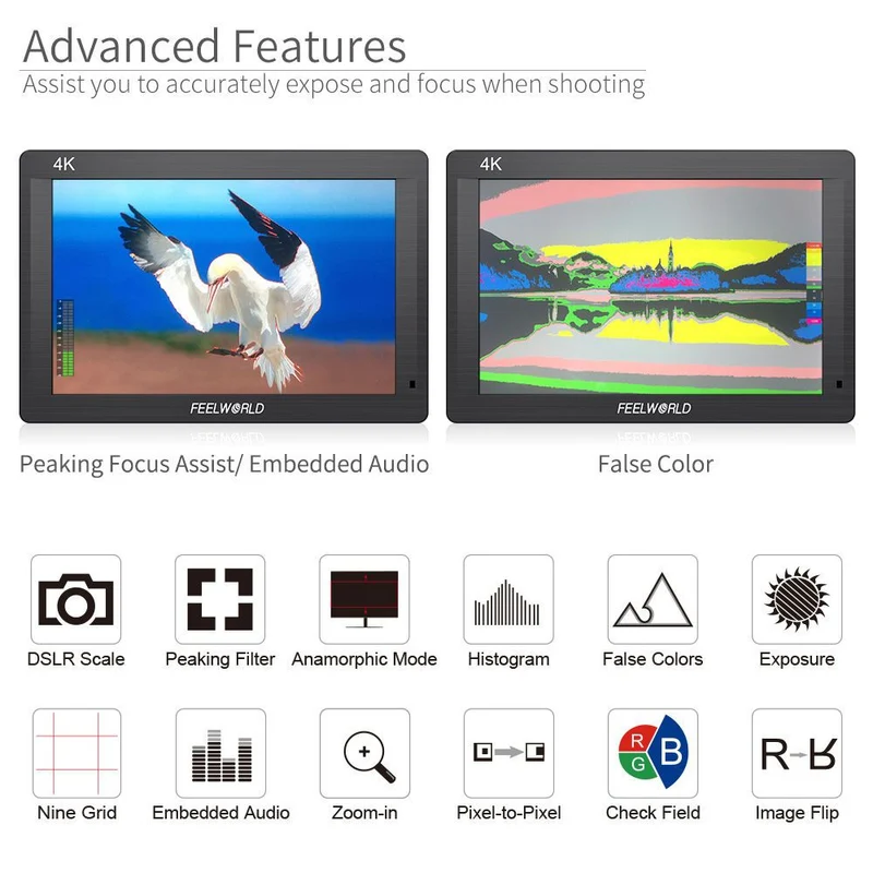 FEELWORLD FH7 7 pouces Full HD1920x1200 Moniteur de contrôle de mise au point avec assistance vidéo 4K HDMI Entrée Sortie