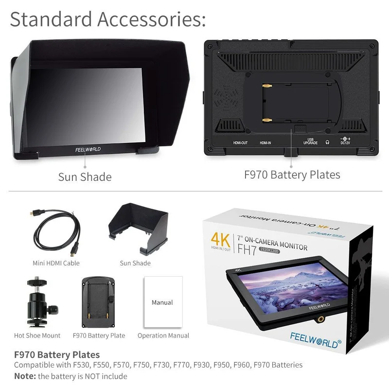 FEELWORLD FH7 7 pouces Full HD1920x1200 Moniteur de contrôle de mise au point avec assistance vidéo 4K HDMI Entrée Sortie