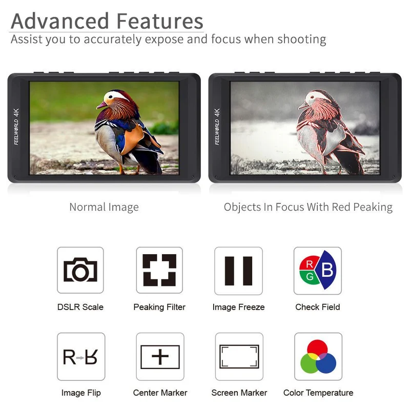 FEELWORLD FW450 4.5 Moniteur de terrain pour appareil photo reflex numérique de petite taille, full HD 1280x800 avec 4K HDMI In Out