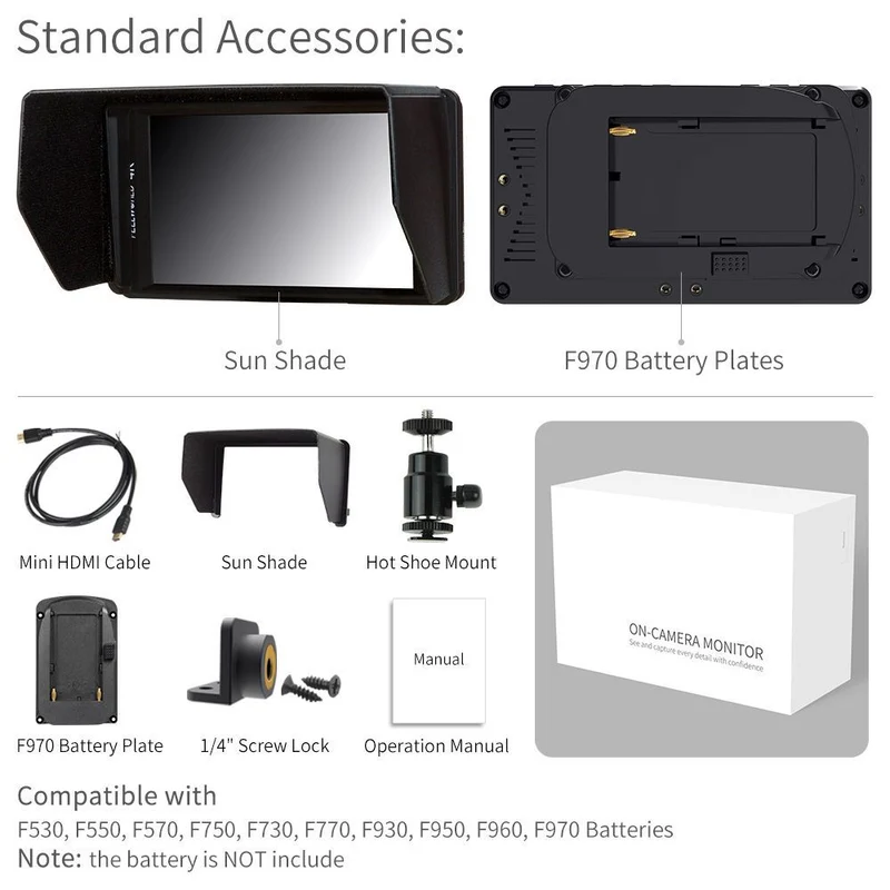FEELWORLD FW450 4.5 Moniteur de terrain pour appareil photo reflex numérique de petite taille, full HD 1280x800 avec 4K HDMI In Out