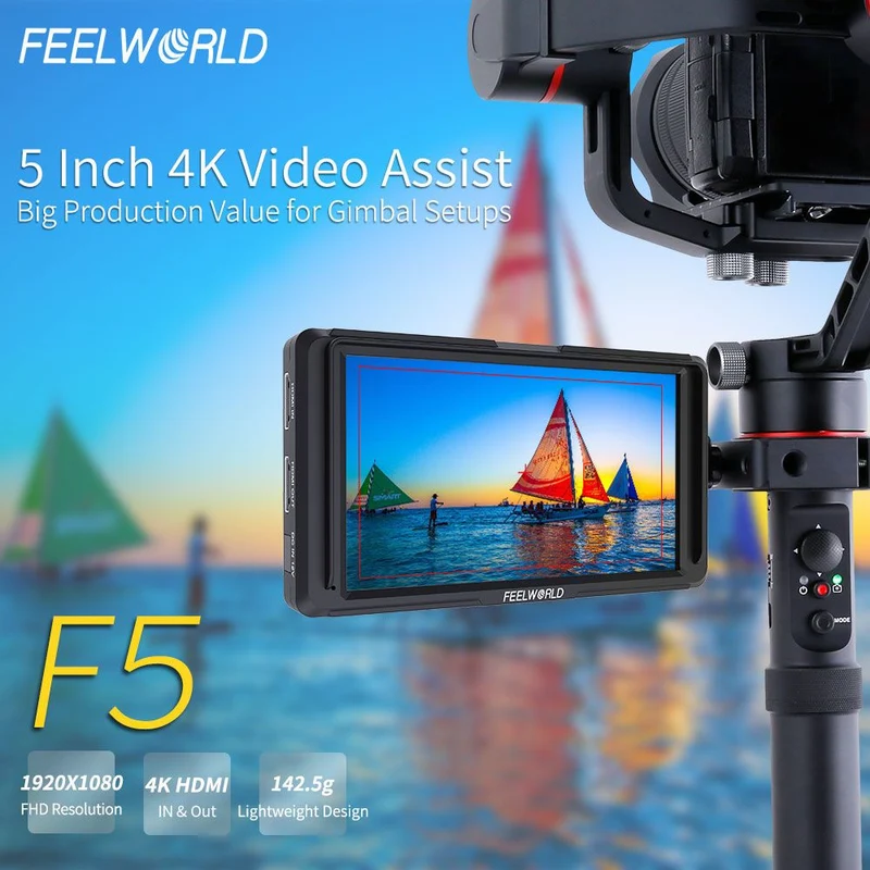 FEELWORLD F5 5 pouces DSNR HDMI 4K HDMI compacts sur moniteur de caméra Full HD Assistance de pointe 1920x1080 Sortie DC