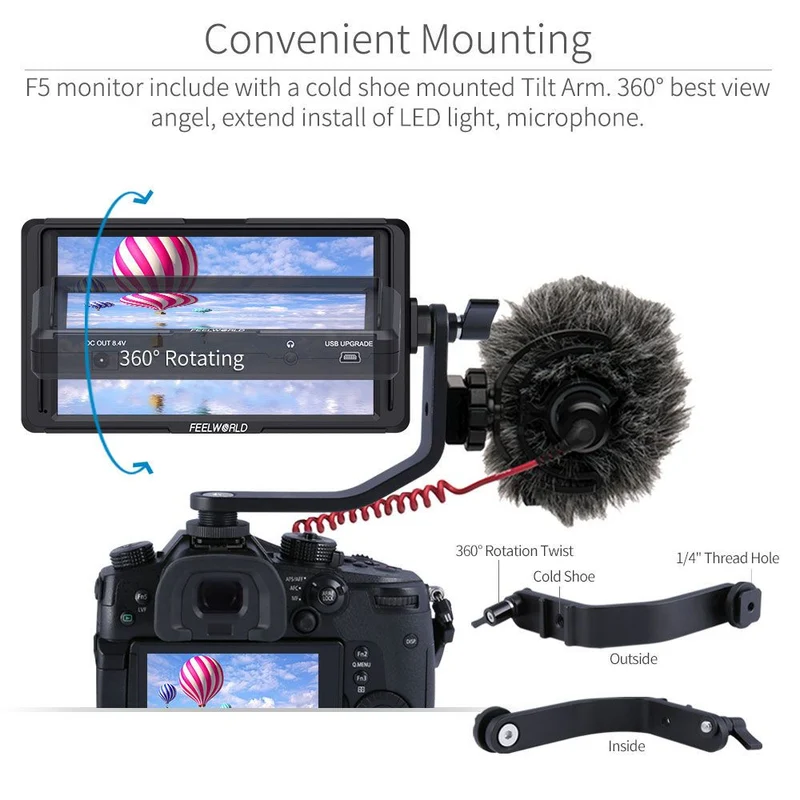 FEELWORLD F5 5 pouces DSNR HDMI 4K HDMI compacts sur moniteur de caméra Full HD Assistance de pointe 1920x1080 Sortie DC