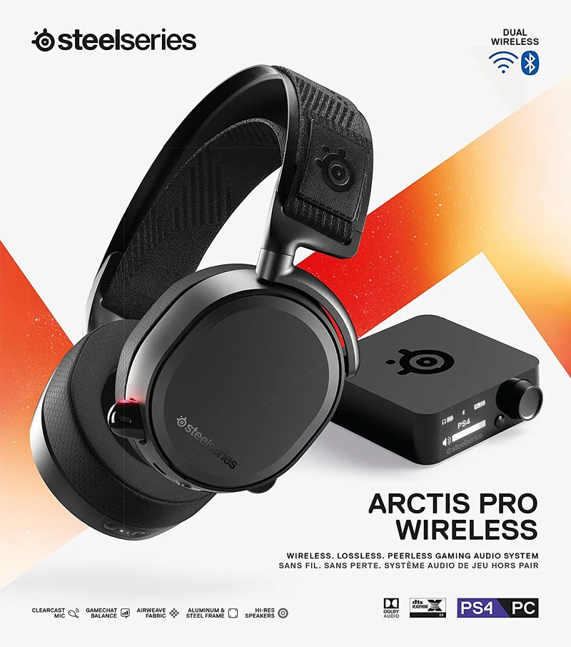 SteelSeries Arctis Pro Wireless Gaming Headset -Wireless Plus Bluetooth for PS4 and PC