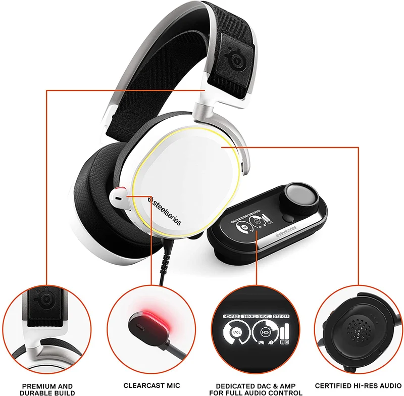 SteelSeries Arctis Pro + GameDAC Wired Gaming Headset - Certified Hi-Res Audio - Dedicated DAC and Amp - for PS4 and PC