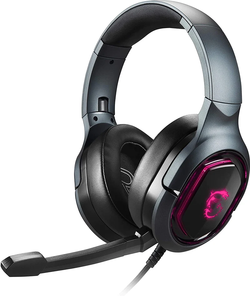 MSI Immerse GH50 7.1 Surround Sound RGB Mystic Light Metal Construction Foldable Headband Design Gaming Headset, Large
