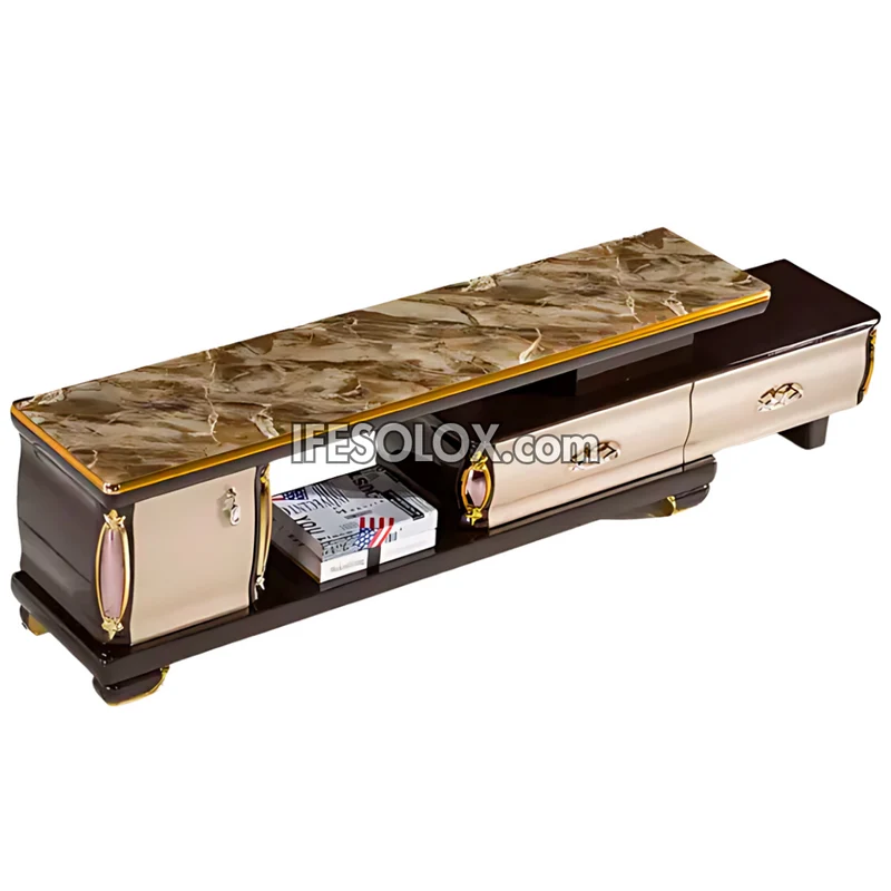 CHIDEC TVS010 Glossy Triple Drawer Television Stand with Vintage Top Design
