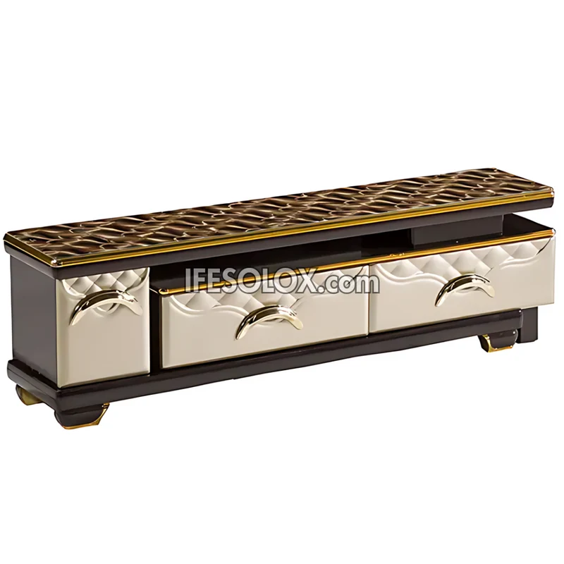 CHIDEC TVS009 Glossy Triple Drawer Television Stand with Vintage Top Design