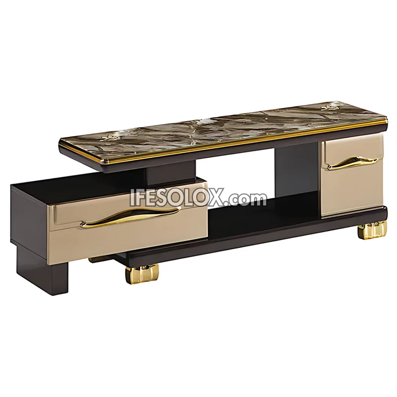 CHIDEC TVS004 Glossy Double Drawer Television Stand with Vintage Top Design