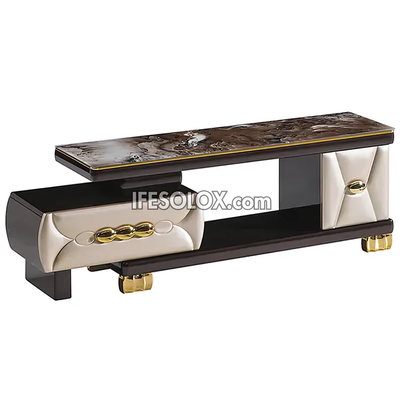 CHIDEC TVS002 Glossy Double Drawer Television Stand with Vintage Top Design