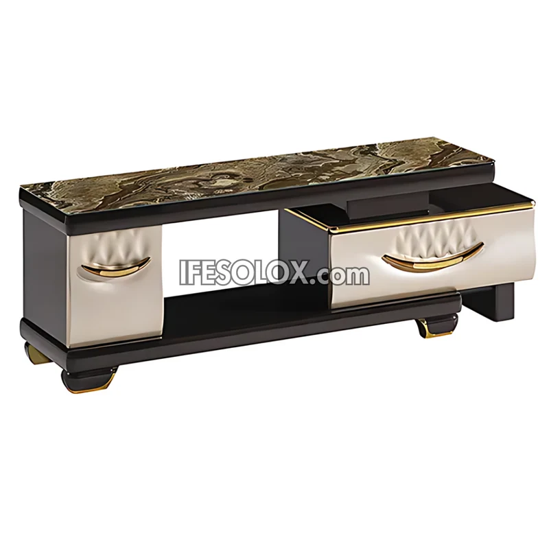 CHIDEC TVS001 Glossy Double Drawer Television Stand with Vintage Top Design