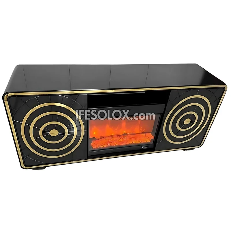 Premium FP003B Fireplace TV Stand with Round Outline and Drawers (Black)