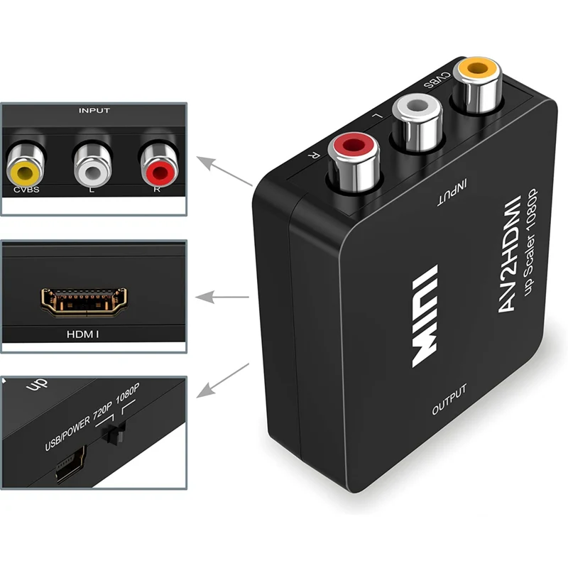 Composite AV To HDMI (AV2HDMI), Composite AV Input to HDMI Output Adapter Converter - Brand New