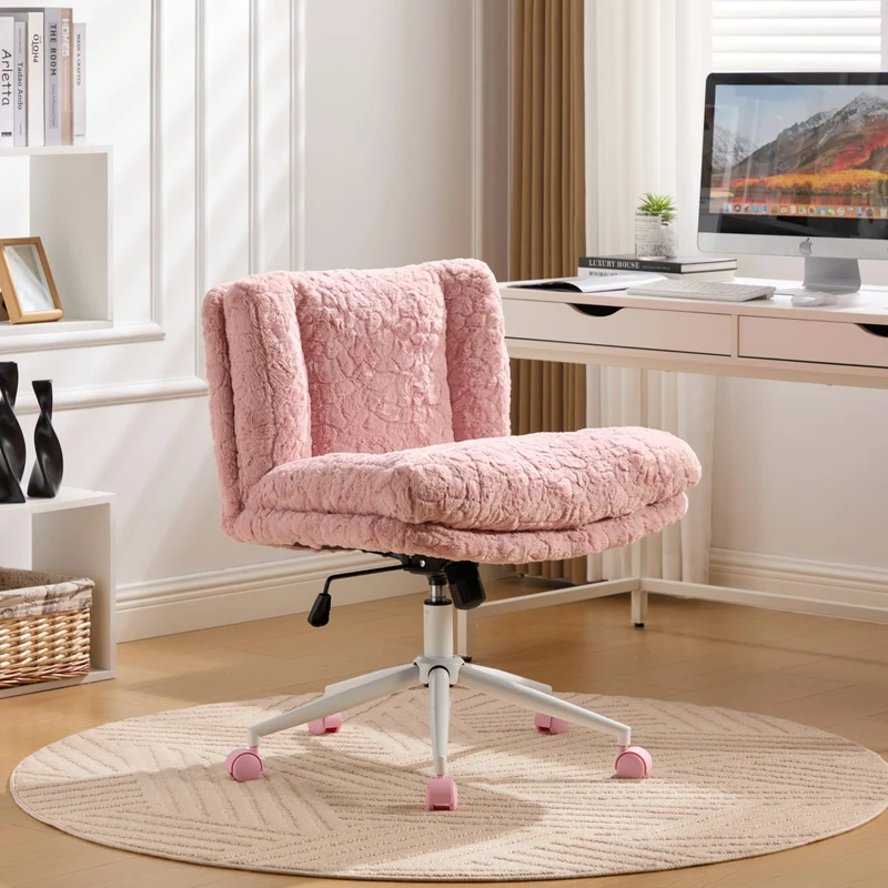 Z-EDGE Criss Cross Desk Chair with Wheels, Swivel Vanity Chair for Bedroom, Wide Armless Office Chairs with Adjustable Height, 360 Degree Swivel