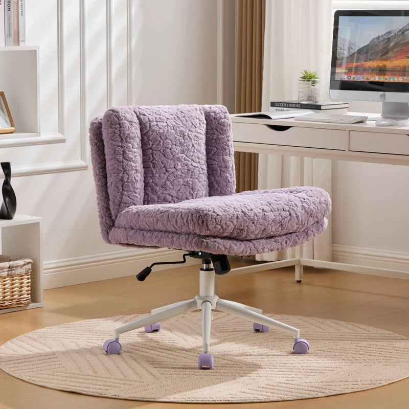 Z-EDGE Criss Cross Desk Chair with Wheels, Swivel Vanity Chair for Bedroom, Wide Armless Office Chairs with Adjustable Height, 360 Degree Swivel