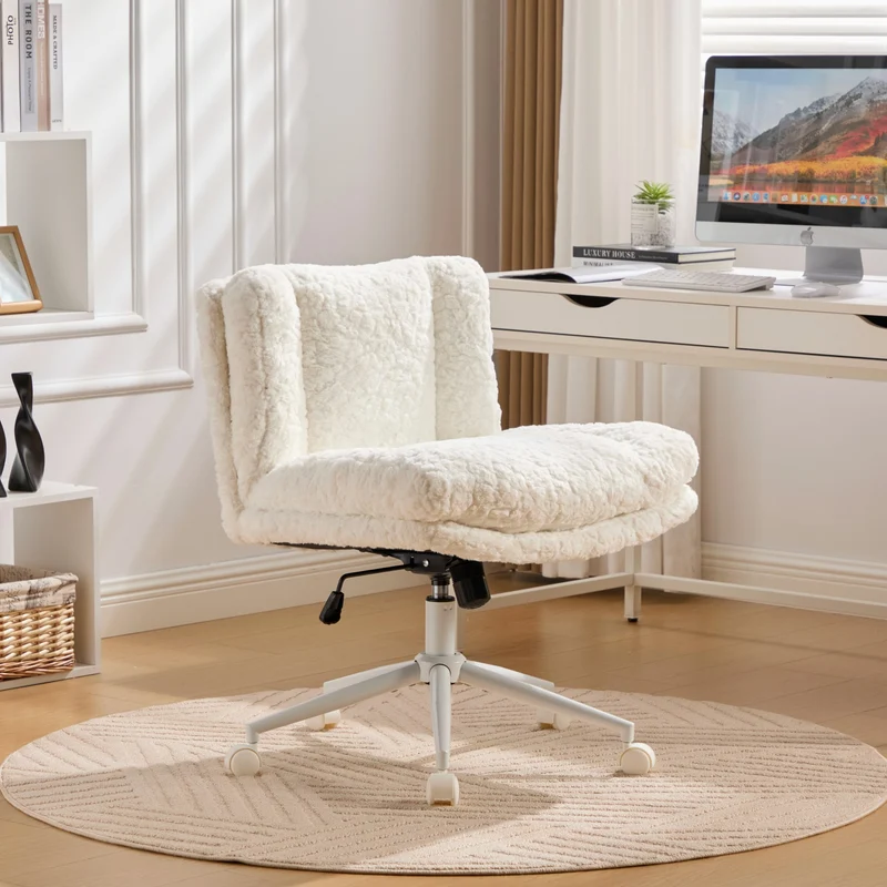 Z-EDGE Criss Cross Desk Chair with Wheels, Swivel Vanity Chair for Bedroom, Wide Armless Office Chairs with Adjustable Height, 360 Degree Swivel