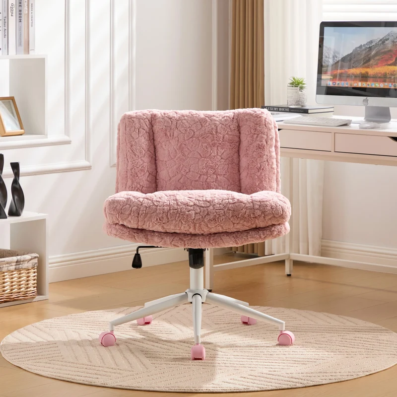 Z-EDGE Criss Cross Desk Chair with Wheels, Swivel Vanity Chair for Bedroom, Wide Armless Office Chairs with Adjustable Height, 360 Degree Swivel