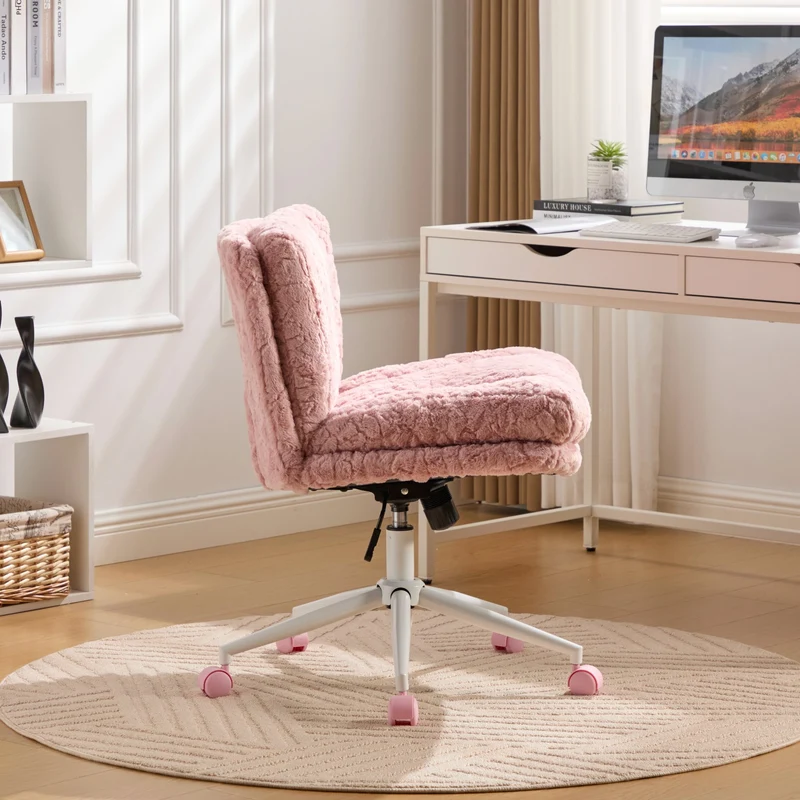 Z-EDGE Criss Cross Desk Chair with Wheels, Swivel Vanity Chair for Bedroom, Wide Armless Office Chairs with Adjustable Height, 360 Degree Swivel