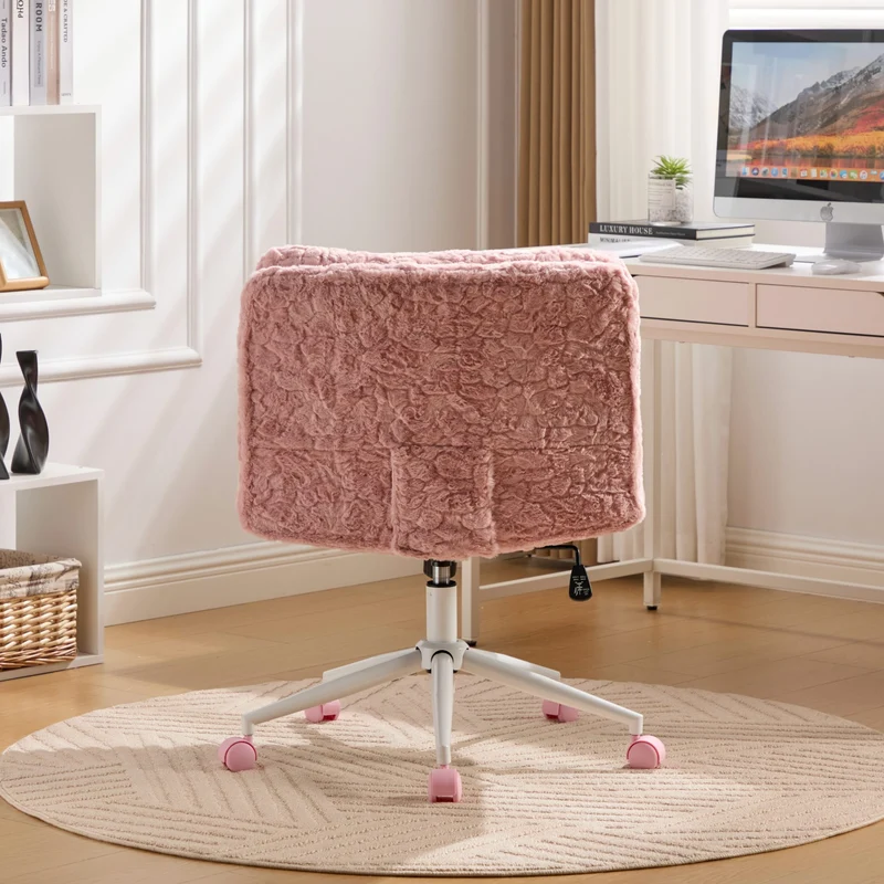 Z-EDGE Criss Cross Desk Chair with Wheels, Swivel Vanity Chair for Bedroom, Wide Armless Office Chairs with Adjustable Height, 360 Degree Swivel