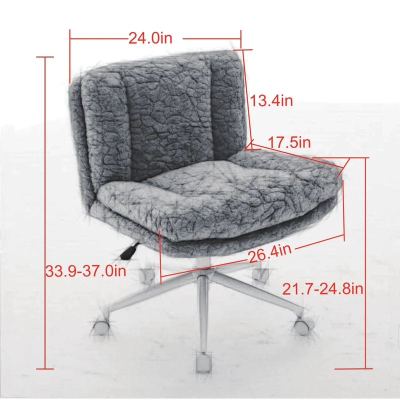 Z-EDGE Criss Cross Desk Chair with Wheels, Swivel Vanity Chair for Bedroom, Wide Armless Office Chairs with Adjustable Height, 360 Degree Swivel
