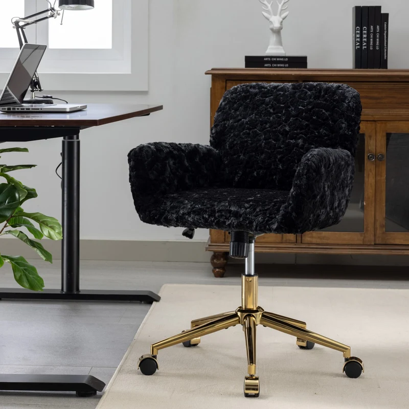 Z-EDGE Office Chair, Home Office Chair with Golden Metal Base, Adjustable Desk Chair Swivel Office Chair, Vanity Chair for Living Room Bedroom