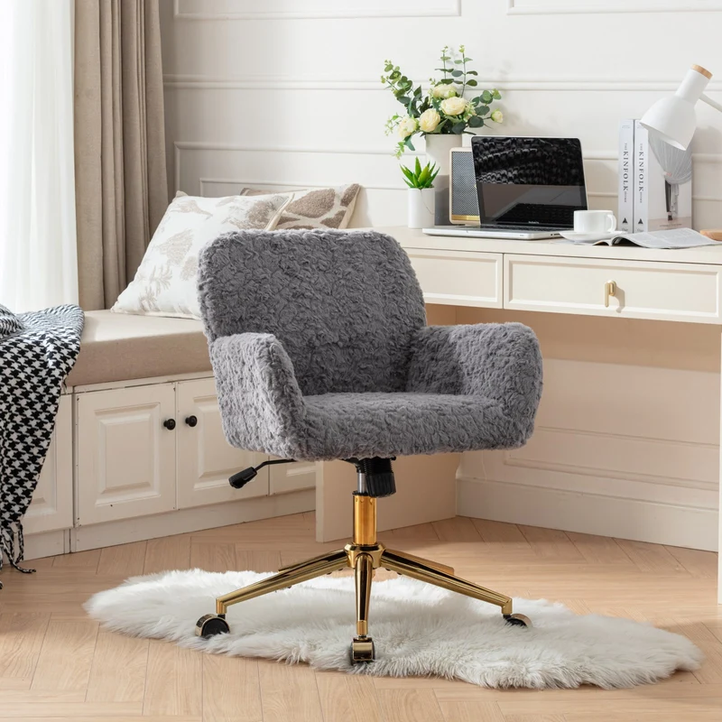 Z-EDGE Office Chair, Home Office Chair with Golden Metal Base, Adjustable Desk Chair Swivel Office Chair, Vanity Chair for Living Room Bedroom