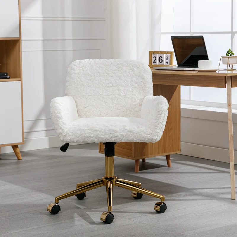Z-EDGE Office Chair, Home Office Chair with Golden Metal Base, Adjustable Desk Chair Swivel Office Chair, Vanity Chair for Living Room Bedroom