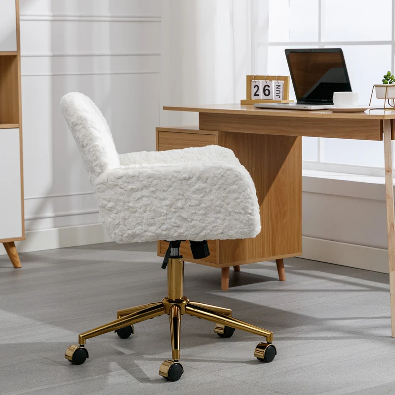 Z-EDGE Office Chair, Home Office Chair with Golden Metal Base, Adjustable Desk Chair Swivel Office Chair, Vanity Chair for Living Room Bedroom