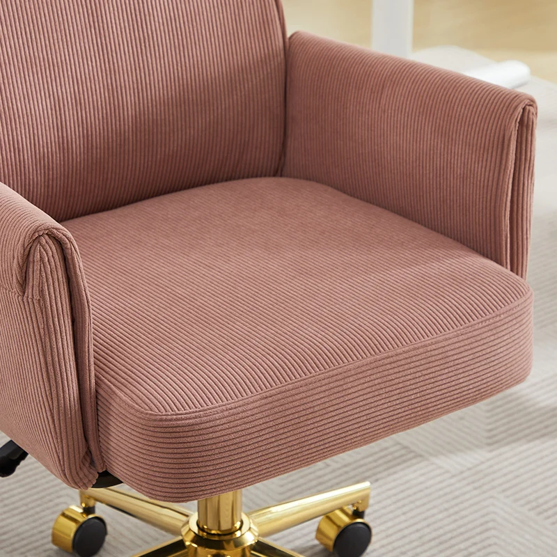 Z-EDGE Corduroy Office Desk Chair with Gold Base, with Wheels, Modern Height Adjustable 360 Degree Swivel Upholstered Chairs with Arms for Home Office
