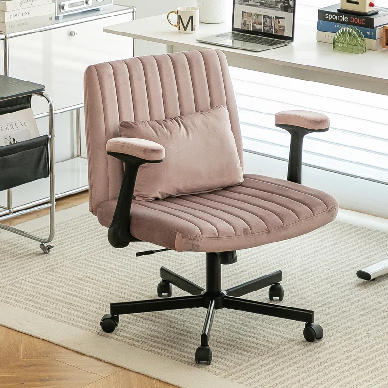 Z-EDGE Criss Cross Chair with Adjustable Flip-Up Arms, Wide Cross Legged Office with Wheels, Desk Chair Height Adjustable Swivel for Home Office