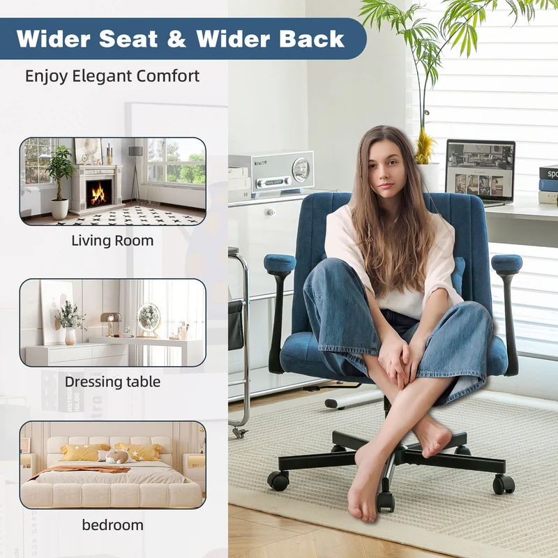 Z-EDGE Criss Cross Chair with Adjustable Flip-Up Arms, Wide Cross Legged Office with Wheels, Desk Chair Height Adjustable Swivel for Home Office