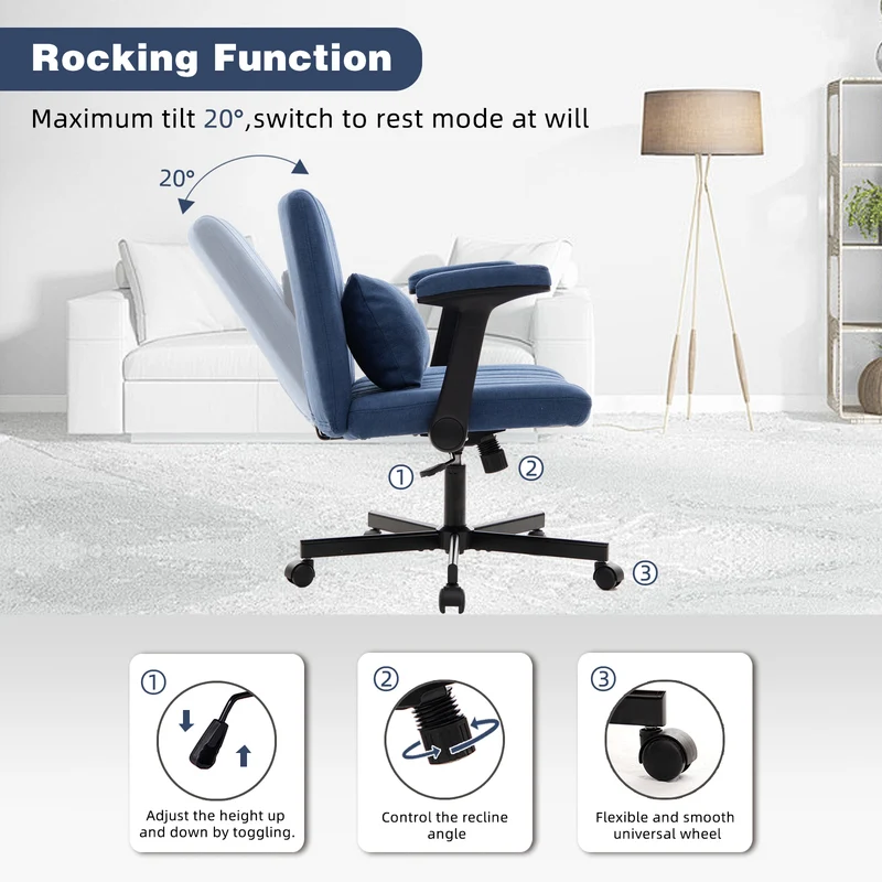 Z-EDGE Criss Cross Chair with Adjustable Flip-Up Arms, Wide Cross Legged Office with Wheels, Desk Chair Height Adjustable Swivel for Home Office