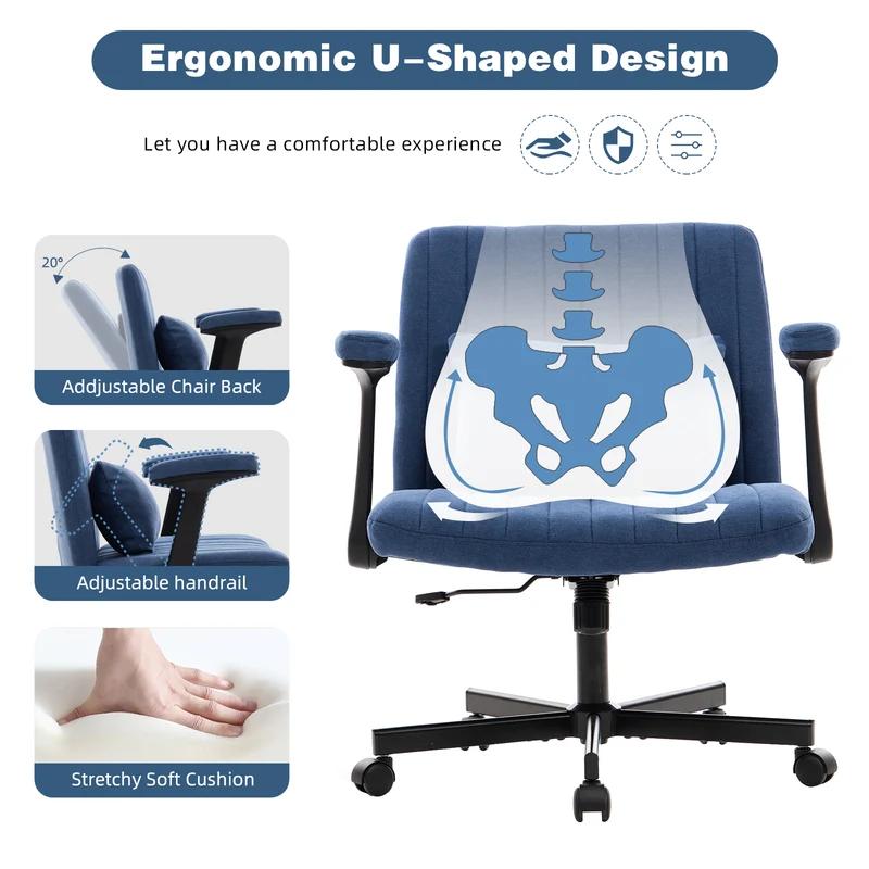 Z-EDGE Criss Cross Chair with Adjustable Flip-Up Arms, Wide Cross Legged Office with Wheels, Desk Chair Height Adjustable Swivel for Home Office