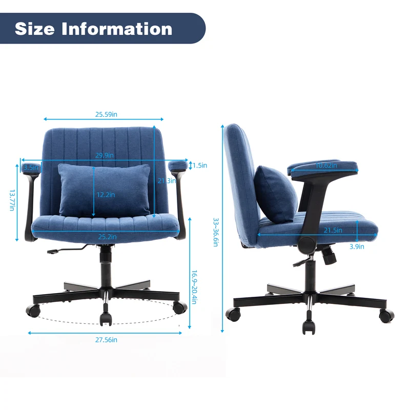 Z-EDGE Criss Cross Chair with Adjustable Flip-Up Arms, Wide Cross Legged Office with Wheels, Desk Chair Height Adjustable Swivel for Home Office