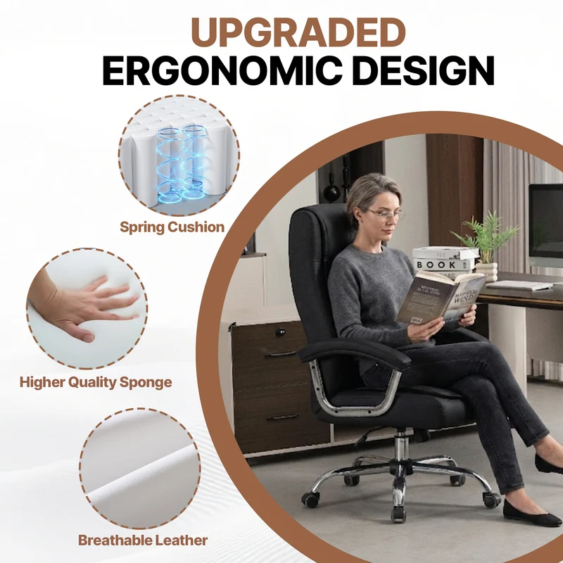 Z-EDGE Executive Office Chair, High Back PU Leather Desk Chair with Spring Seat Cushion, Ergonomic Swivel Computer Chair with Armrest, 350lbs Capacity