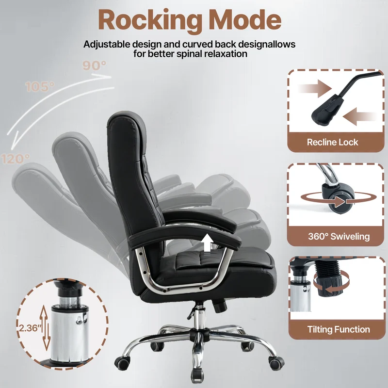 Z-EDGE Executive Office Chair, High Back PU Leather Desk Chair with Spring Seat Cushion, Ergonomic Swivel Computer Chair with Armrest, 350lbs Capacity