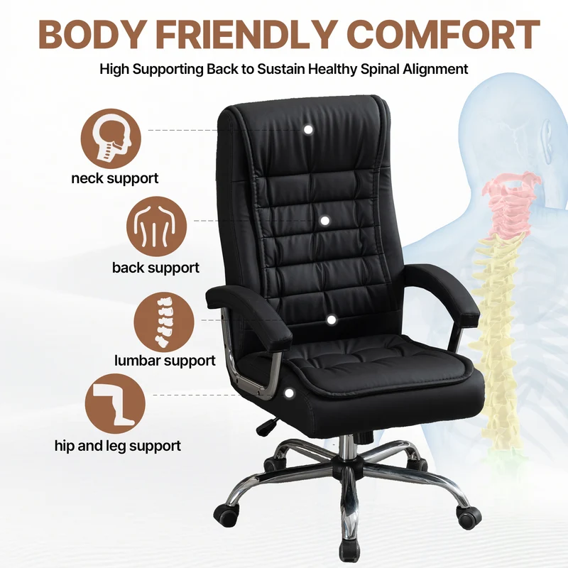 Z-EDGE Executive Office Chair, High Back PU Leather Desk Chair with Spring Seat Cushion, Ergonomic Swivel Computer Chair with Armrest, 350lbs Capacity
