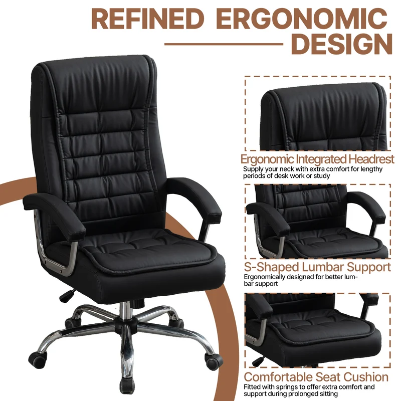 Z-EDGE Executive Office Chair, High Back PU Leather Desk Chair with Spring Seat Cushion, Ergonomic Swivel Computer Chair with Armrest, 350lbs Capacity