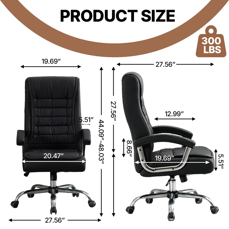 Z-EDGE Executive Office Chair, High Back PU Leather Desk Chair with Spring Seat Cushion, Ergonomic Swivel Computer Chair with Armrest, 350lbs Capacity