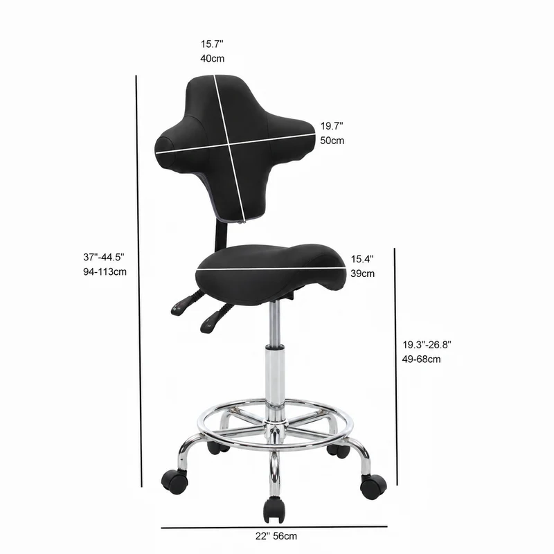 Z-EDGE Saddle Stool Chair with Wheels, Ergonomic Swivel Rolling Height Adjustable for Salon Beauty Clinic Dentist Tattoo Home Office