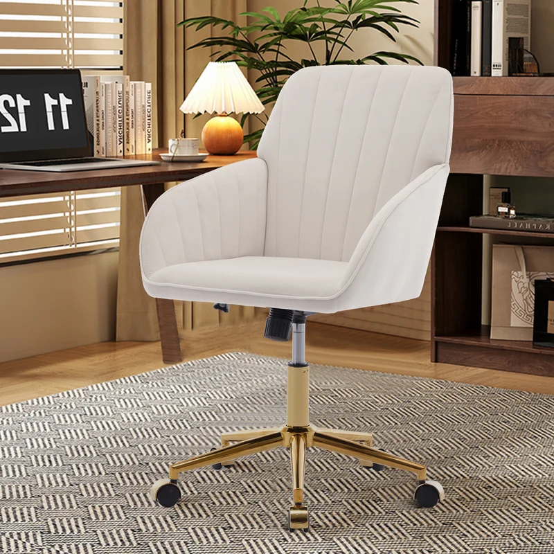 Z-EDGE Velvet Office Desk Chair, Upholstered Home Office Desk Chairs with Adjustable Swivel Wheels, Ergonomic Office Chair for Bedroom, Office