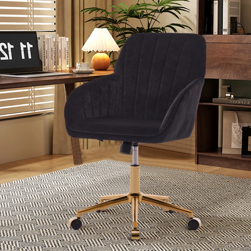 Z-EDGE Velvet Office Desk Chair, Upholstered Home Office Desk Chairs with Adjustable Swivel Wheels, Ergonomic Office Chair for Bedroom, Office