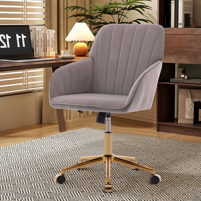 Z-EDGE Velvet Office Desk Chair, Upholstered Home Office Desk Chairs with Adjustable Swivel Wheels, Ergonomic Office Chair for Bedroom, Office