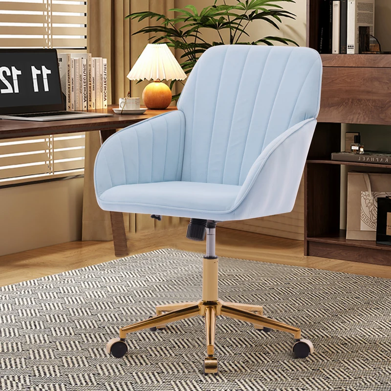 Z-EDGE Velvet Office Desk Chair, Upholstered Home Office Desk Chairs with Adjustable Swivel Wheels, Ergonomic Office Chair for Bedroom, Office