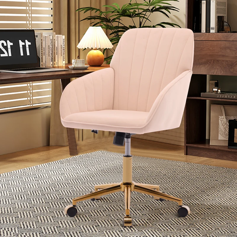Z-EDGE Velvet Office Desk Chair, Upholstered Home Office Desk Chairs with Adjustable Swivel Wheels, Ergonomic Office Chair for Bedroom, Office