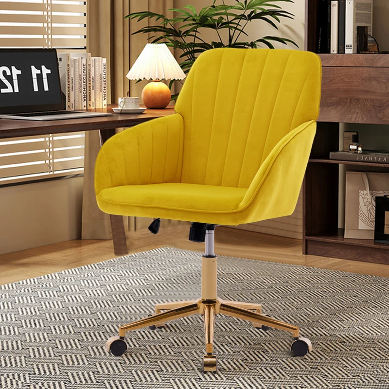 Z-EDGE Velvet Office Desk Chair, Upholstered Home Office Desk Chairs with Adjustable Swivel Wheels, Ergonomic Office Chair for Bedroom, Office