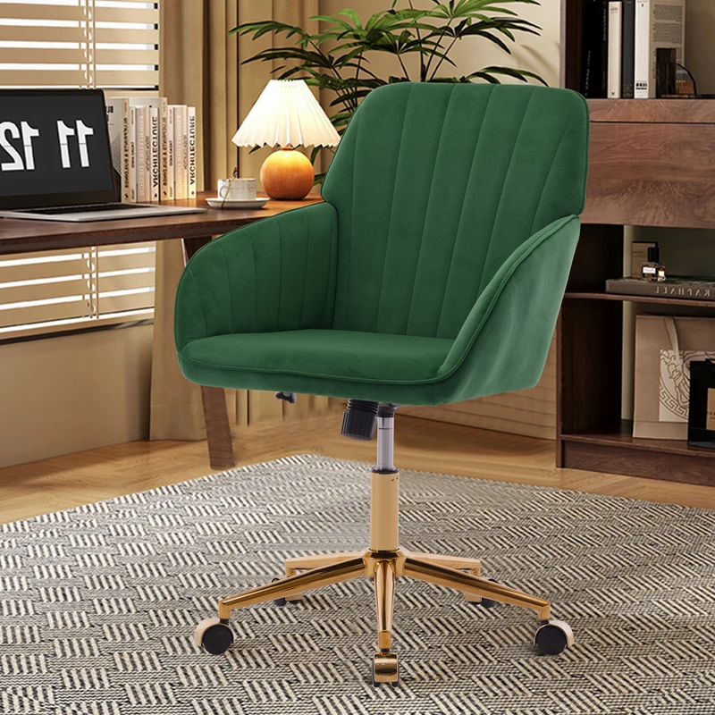 Z-EDGE Velvet Office Desk Chair, Upholstered Home Office Desk Chairs with Adjustable Swivel Wheels, Ergonomic Office Chair for Bedroom, Office